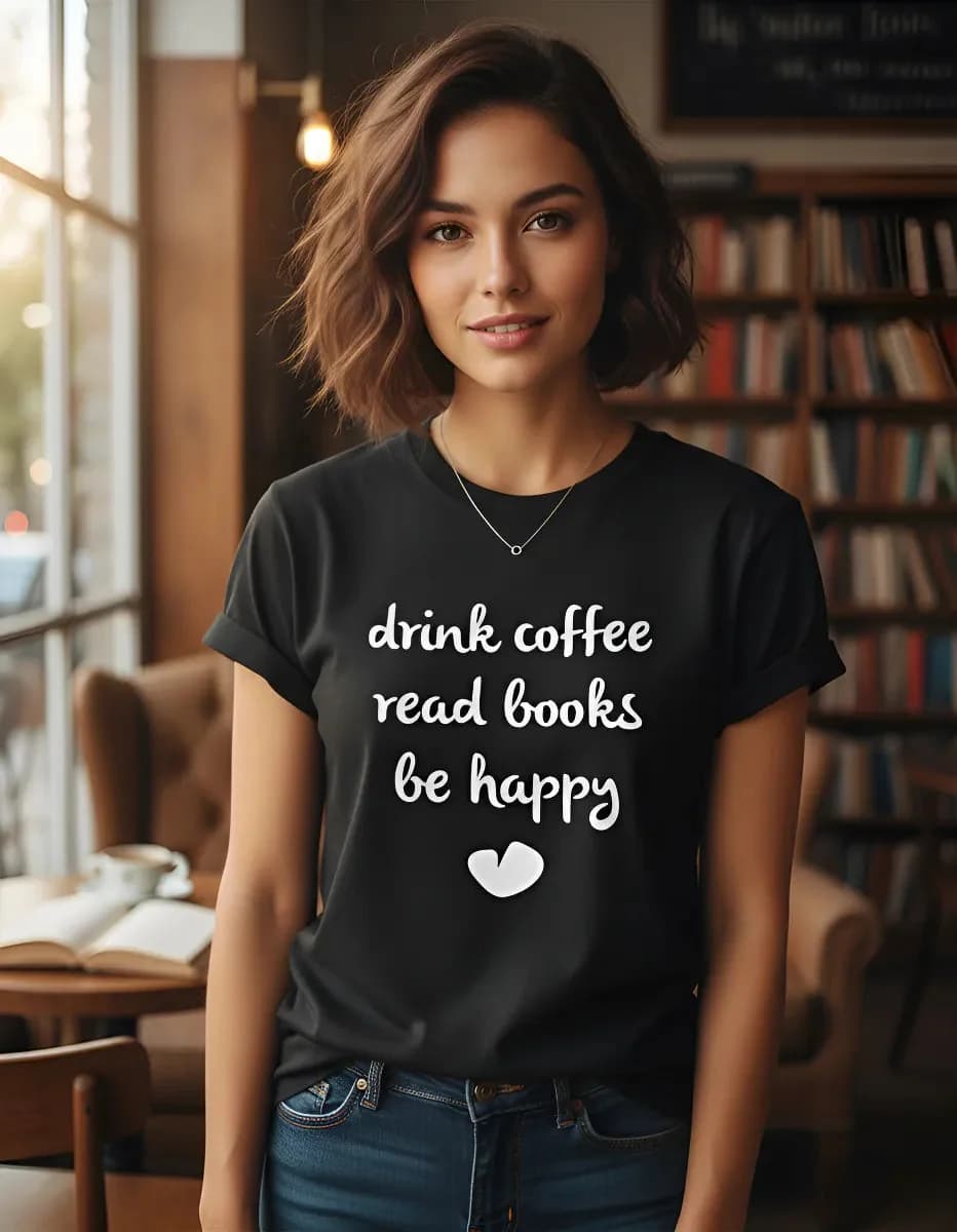 Imagem de Camiseta Tomar Café Ler Livros Ser Feliz