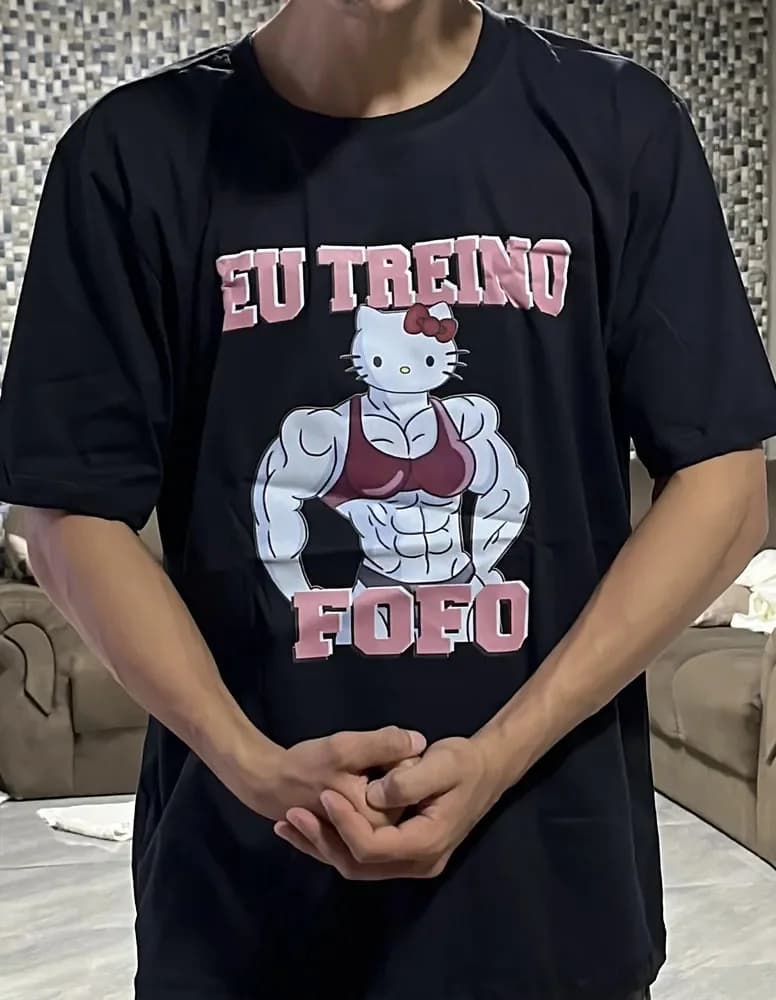 Miniatura 7 de Camiseta Frase Engraçada Eu Treino Fofo Academia Kitty Gym