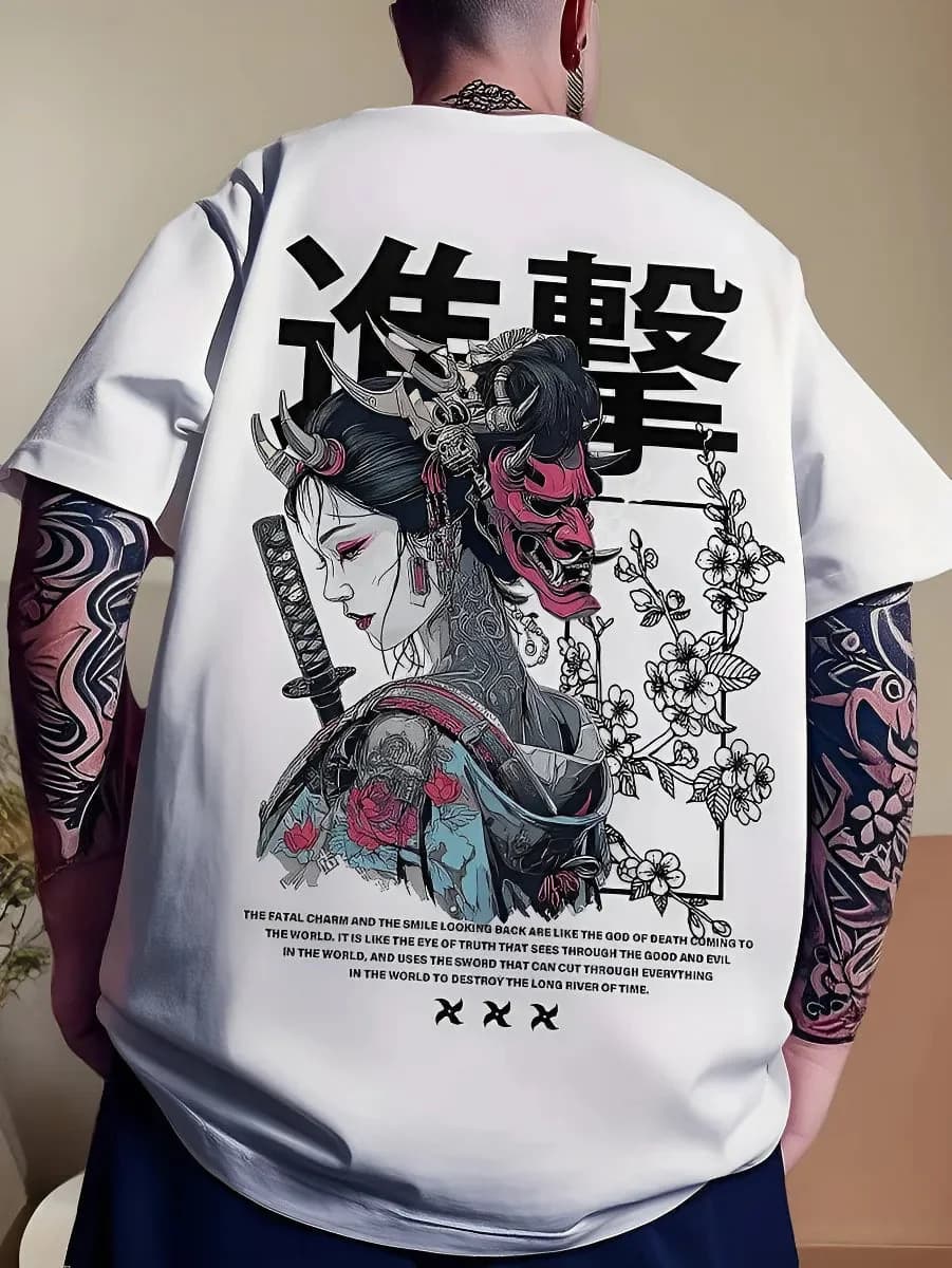 Miniatura 3 de Camiseta Masculina Oversized Streetwear Oni Japonês